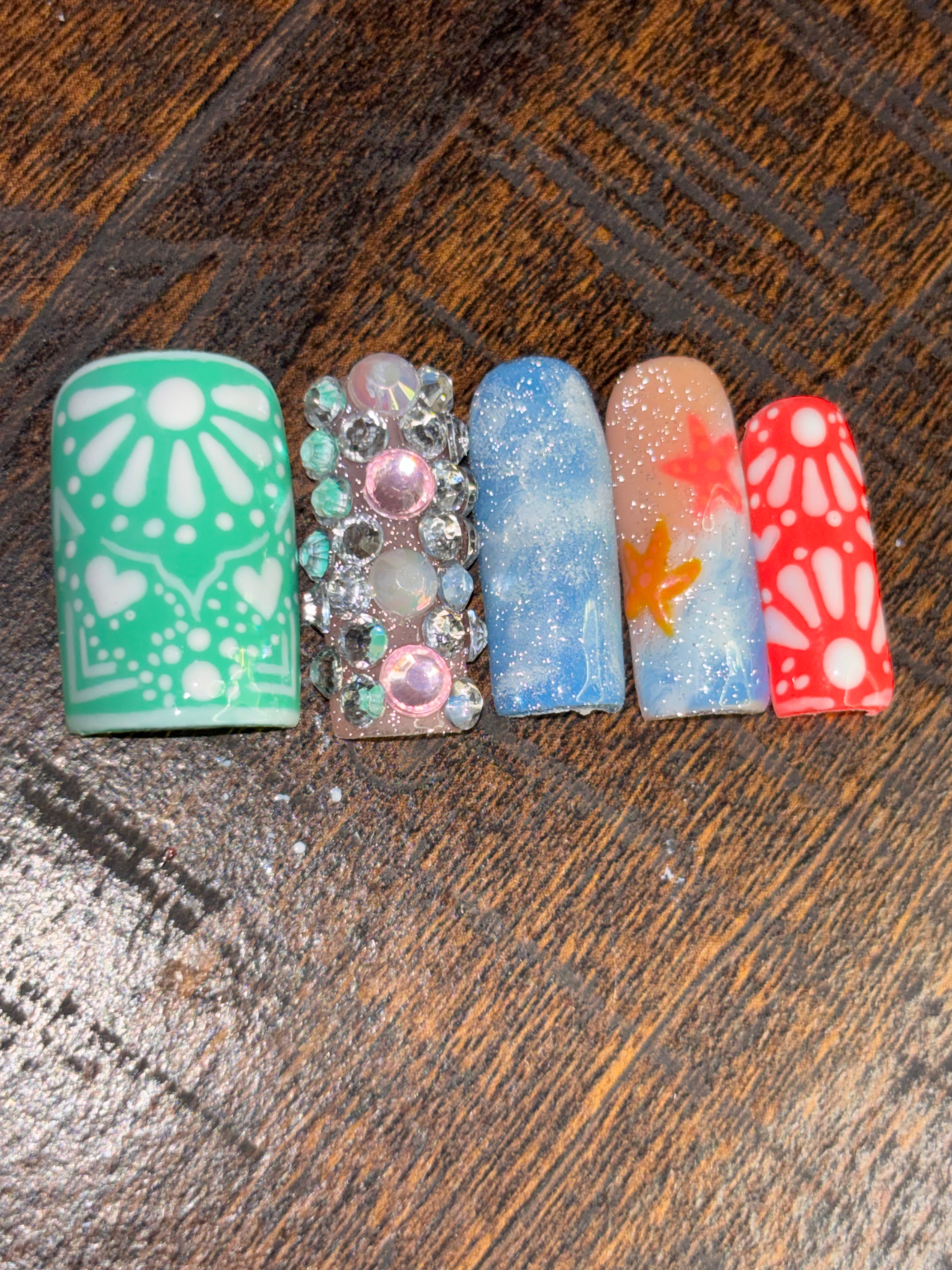 Beach mandala nails 3d starfish ocean nails