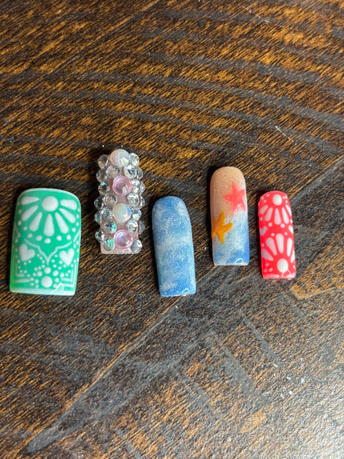 Beach mandala nails 3d starfish ocean nails